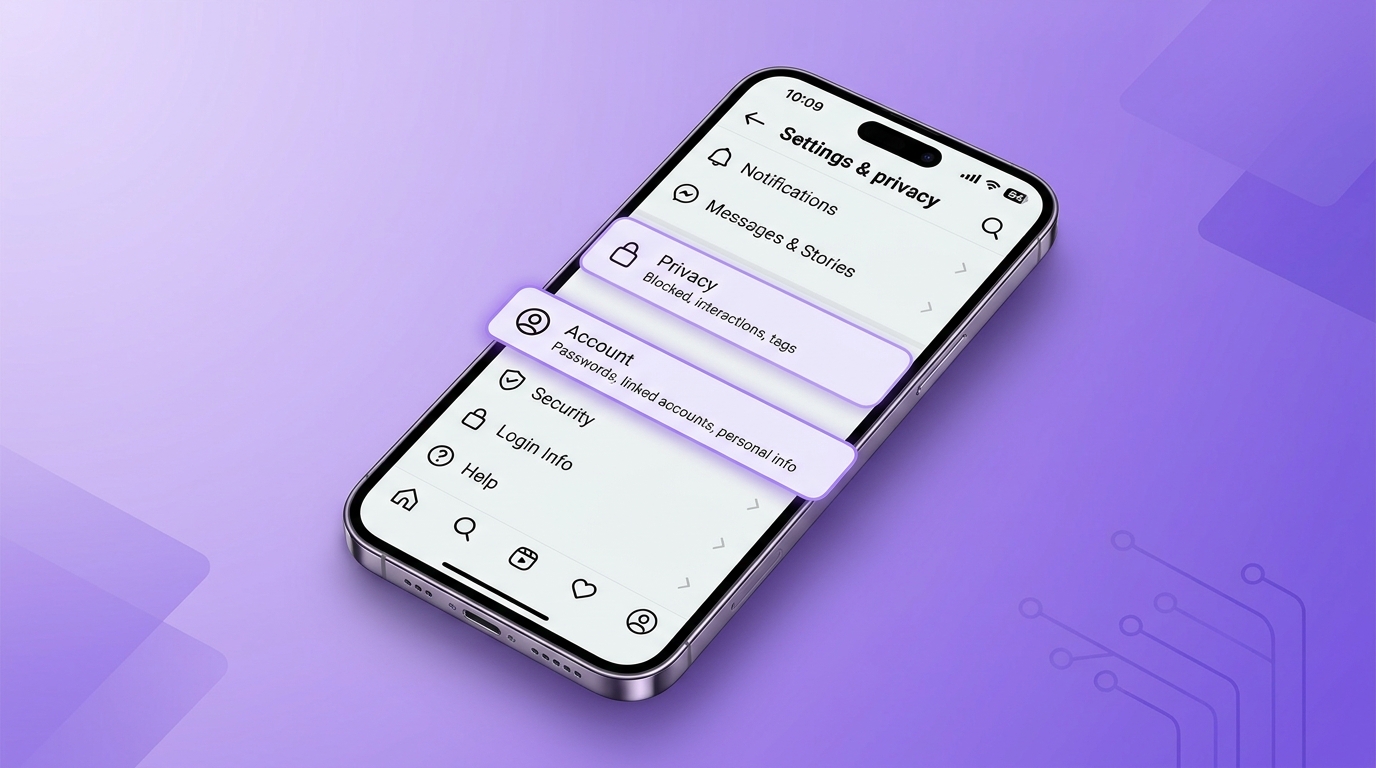 Instagram Settings and Privacy menu on smartphone showing account management options